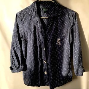 Lauren Ralph Lauren Womens Button Down Polka Dot Blouse, Size S